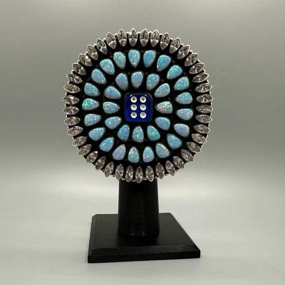 ‼️ MASSIVE ‼️ CZ Blue Opal Dice 🎲 Sterling Silver 925 Handmade Ring Southwestern - Picture 8 of 13